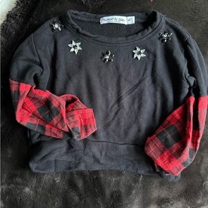 Flowers by Zoe Black and Red Plaid Kids Sweater